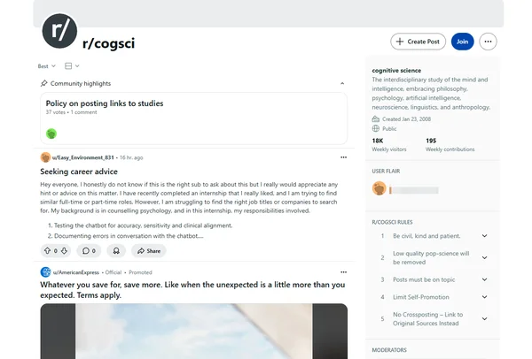 Reddit Cognitive Science Community