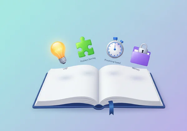 An infographic-style illustration showing four bright icons representing memory