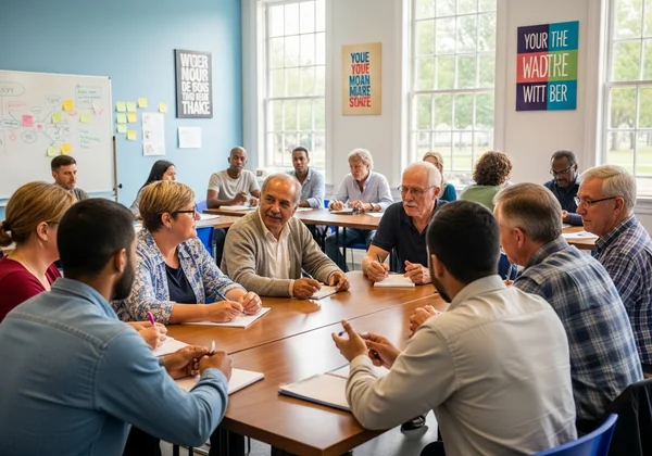 Diverse community in supportive discussion