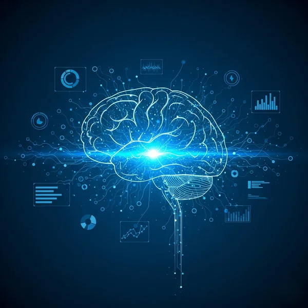 Conceptual overview of a cognitive test with brain and data.