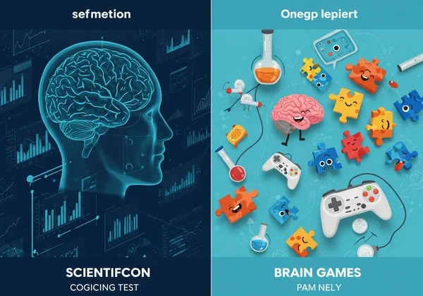 Visueller Vergleich von wissenschaftlichen Tests und Gehirntrainingsspielen