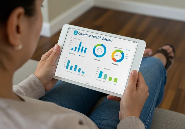 Person reviewing cognitive test results on a tablet.