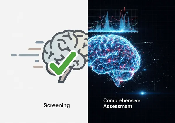 Conceptual image of screening vs comprehensive cognitive test