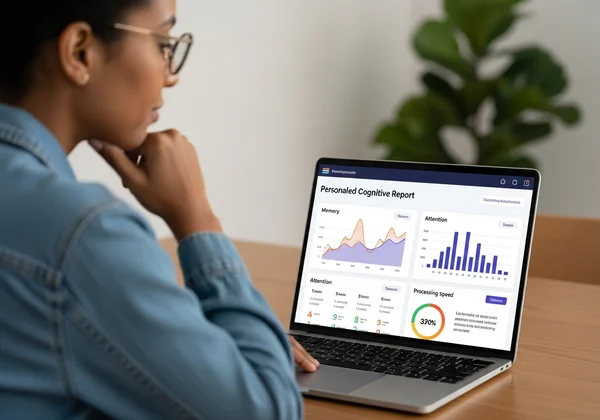 User reviewing a personalized AI cognitive test report online