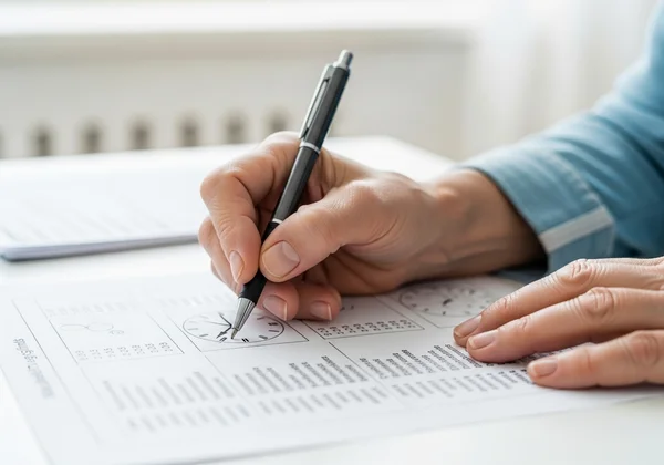 Person's hand drawing on a traditional cognitive screening test