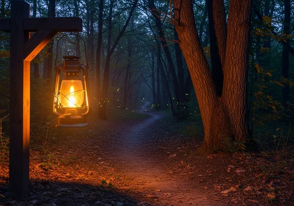 Warm lantern lighting the path